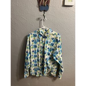 Mens  Ziggy Long Sleeve Button Up Shirt Size Extra Large White Blue Green‎ ￼